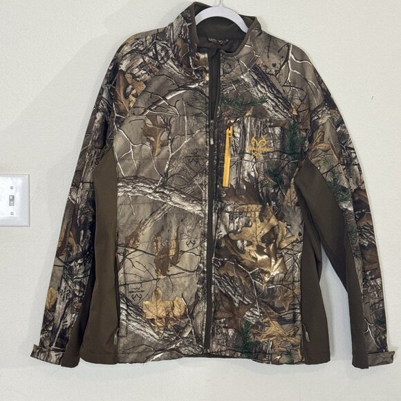 Real Tree Xtra Softshell Hunting Jacket Men XL X-Large Brown Camouflage Full Zip - Picture 1 of 11
